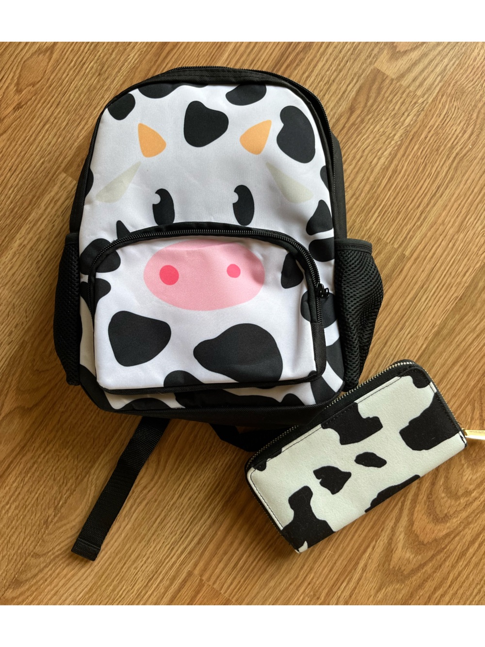 Mini Cow backpack with matching wallet